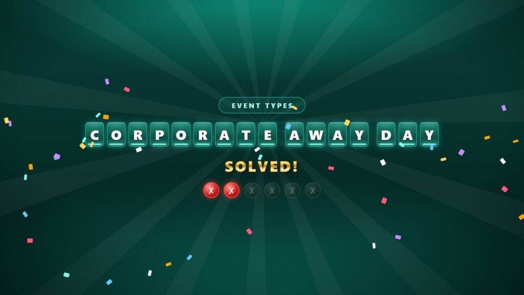Letter tiles on the big screen spelling out a solved phrase