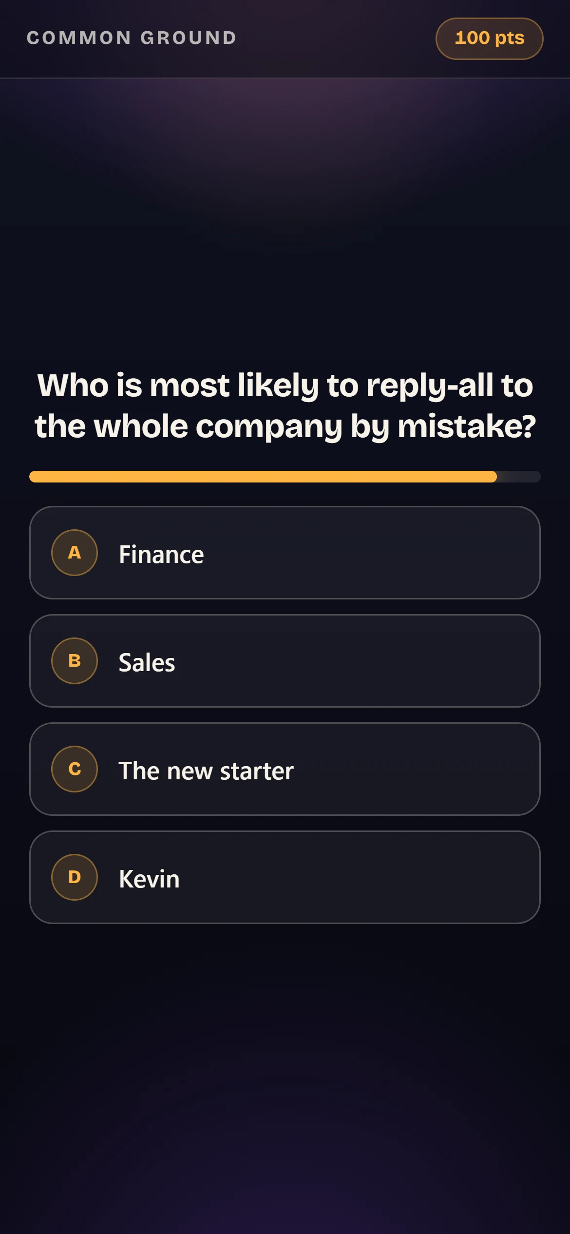 Common Ground on a guest's phone: the question and four answers to vote on