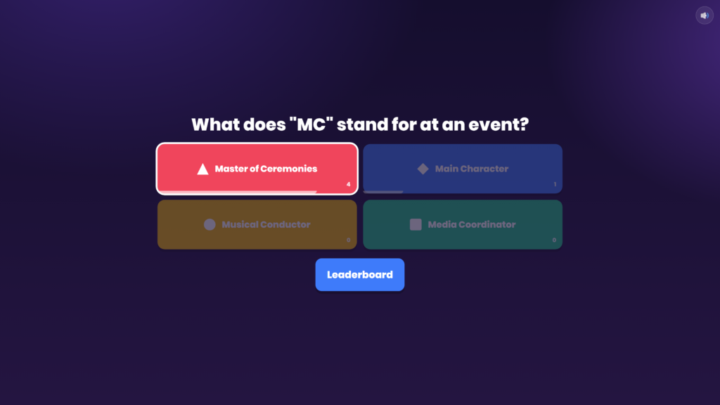 A question reveal on Kevin's Quiz Live software