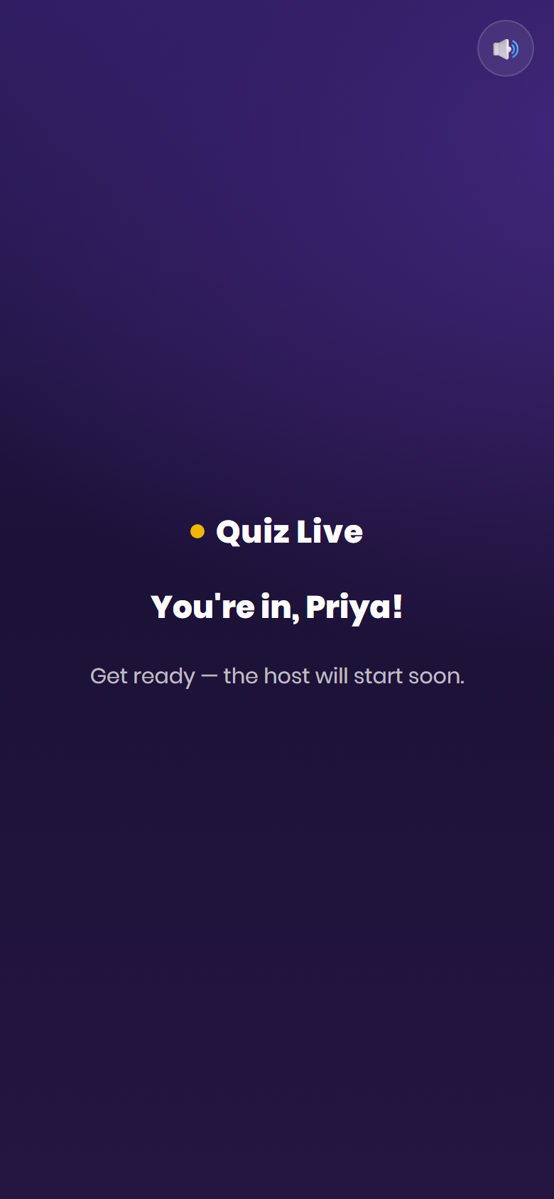 Quiz Live player phone screen showing the lobby after joining